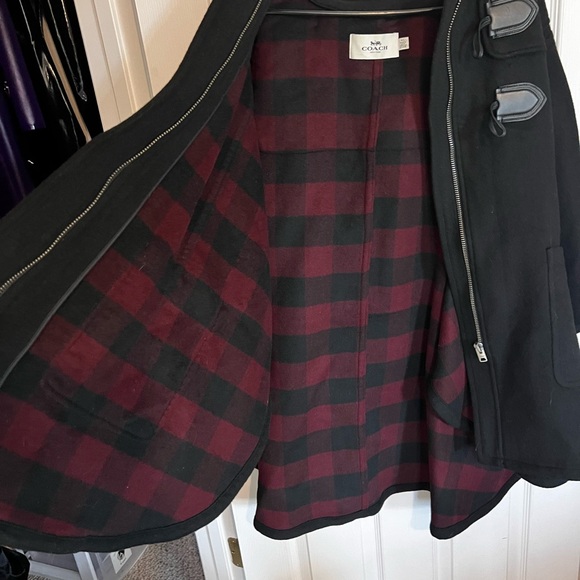 Coach wool hooded cloak black and red plaid - Picture 4 of 8